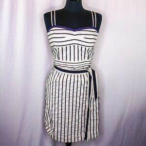 Tory Burch Dress Striped Sleeveless Blue Cream White Size 8